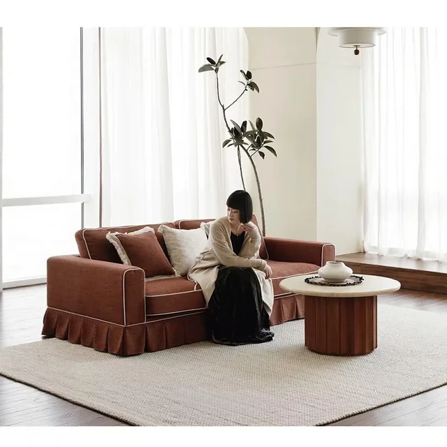 Nordic Wabi Sabi style skirt edge linen fabric three seater sofa, removable and washable living room furniture 4 Nordic Wabi Sabi style skirt edge linen fabric three seater sofa, removable and washable living room furniture 4