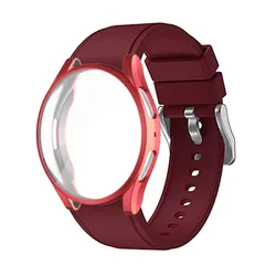 Premium Strap and Protective TPU Case with Bracelet - Soft and Durable Cover - Galaxy Watch 6 44mm (Red Wine Red)