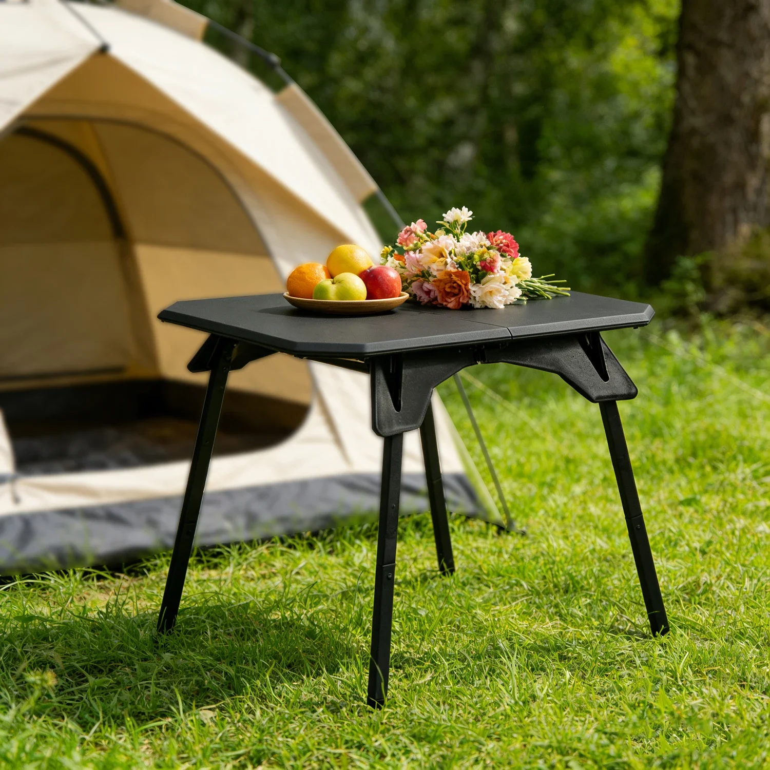 Tavolo da Campeggio Pieghevole, Tavolo da Campeggio Portatile in Alluminio con Piano in ABS e Borsa per il Trasporto, per Spiaggia, Picnic, Escursionismo, Pesca - immagine 5