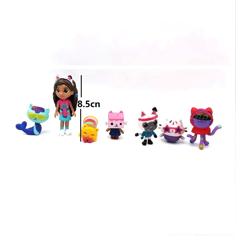 Figuras de PVC de Gabby para niños, juguetes de dibujos animados de Mercat, animales de peluche, coche sonriente, abrazo de gato, regalos de cumpleaños, 6 piezas