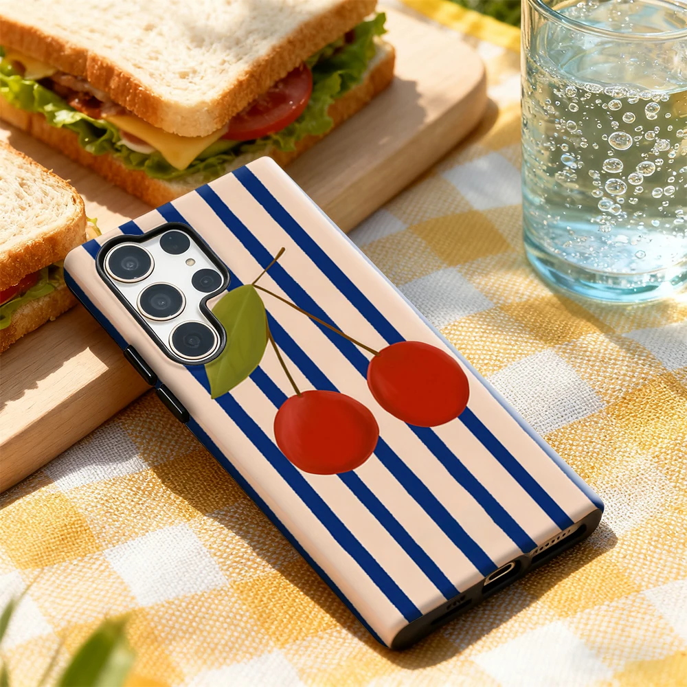 Cherry Blu Striped Glossy Double-Layer Phone Case