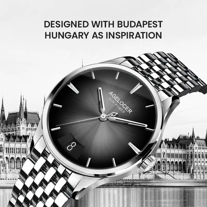 AGELOCER Original Budapest Watch Steel Strap Men's Business Dress Big Calendar Automatic Mechanical Watch Birthday Gift for Men - Image 2