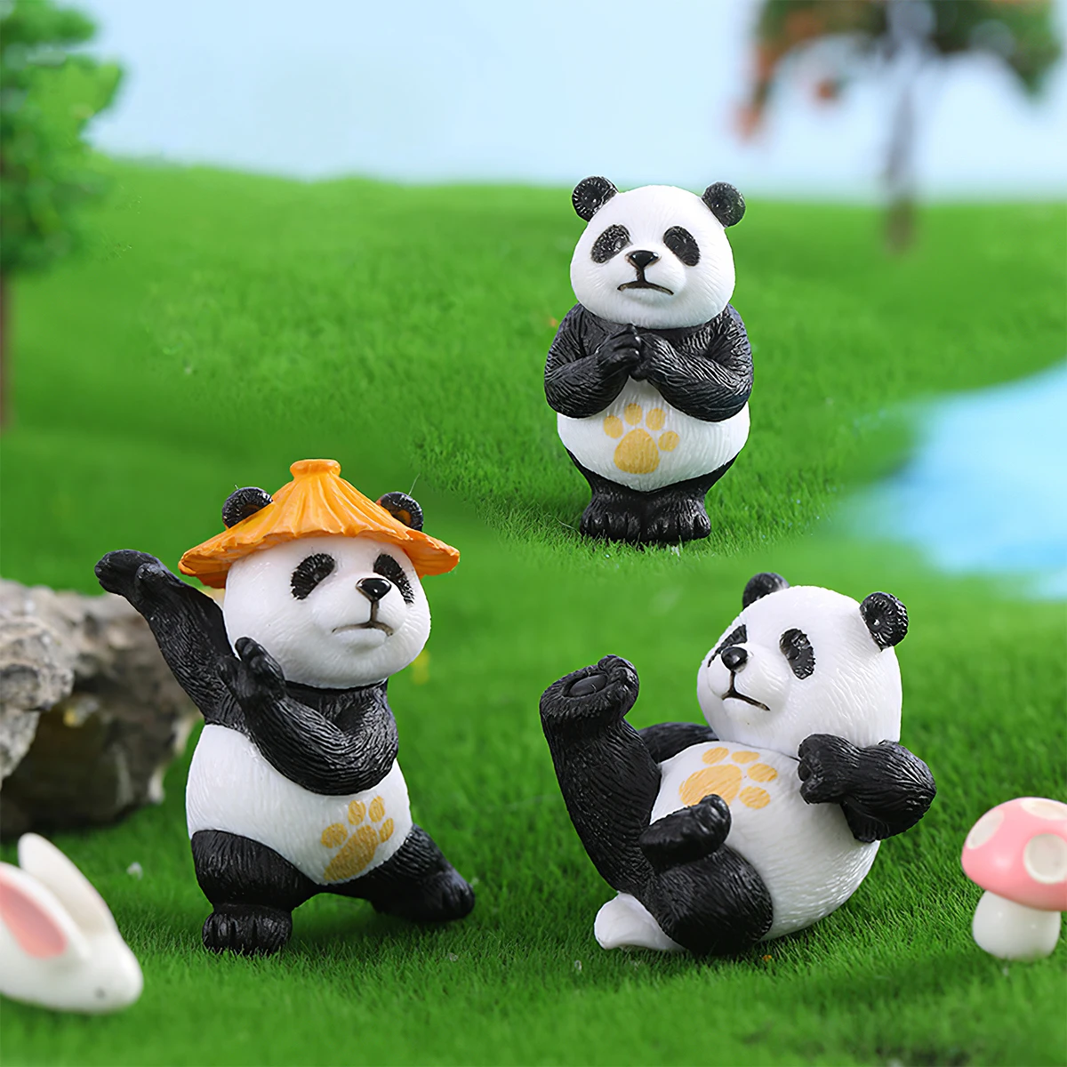 4 pieces, mini practice panda garden potted plant decoration, potted micro-landscape panda accessories