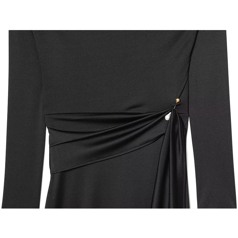 Chic Elegant Off Shoulder Long Dress Woman 2025 New Fashion Snap Button Ruched Midi Dresses For Women Slim Party Dresses ﻿