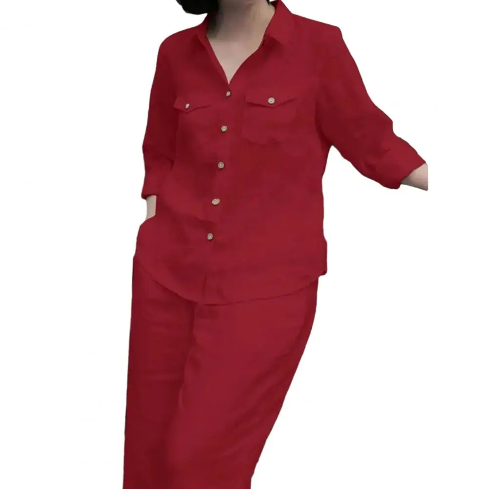 

Костюм Женский свободного кроя с лацканами, шикарная рубашка с отложным воротником и брюки с карманами, однотонный деловой костюм с топом и брюками с длинным рукавом