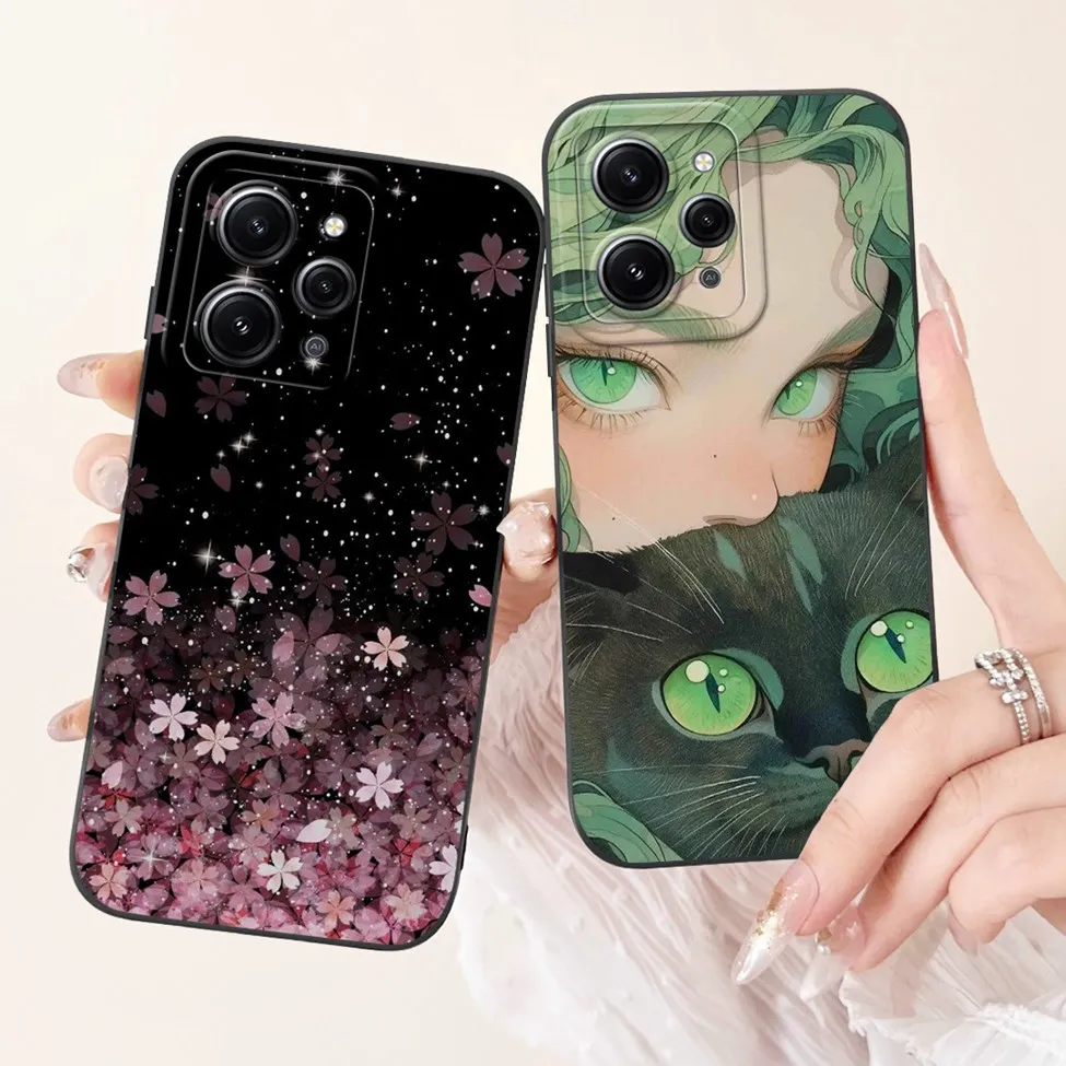 For Redmi 12 12C 4G Case Cover Cute Cat Aesthetic Women Silicone Shockproof Back Cover For Redmi 12C Phone Case Boy Girls