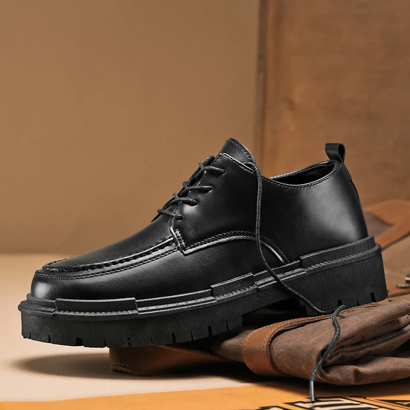 سميكة وحيد رسمي أسود الرجال أحذية من الجلد العلامة التجارية الفاخرة مصمم منصة حذاء كاجوال فستان الزفاف أوكسفورد أحذية الرجال أحذية عمل