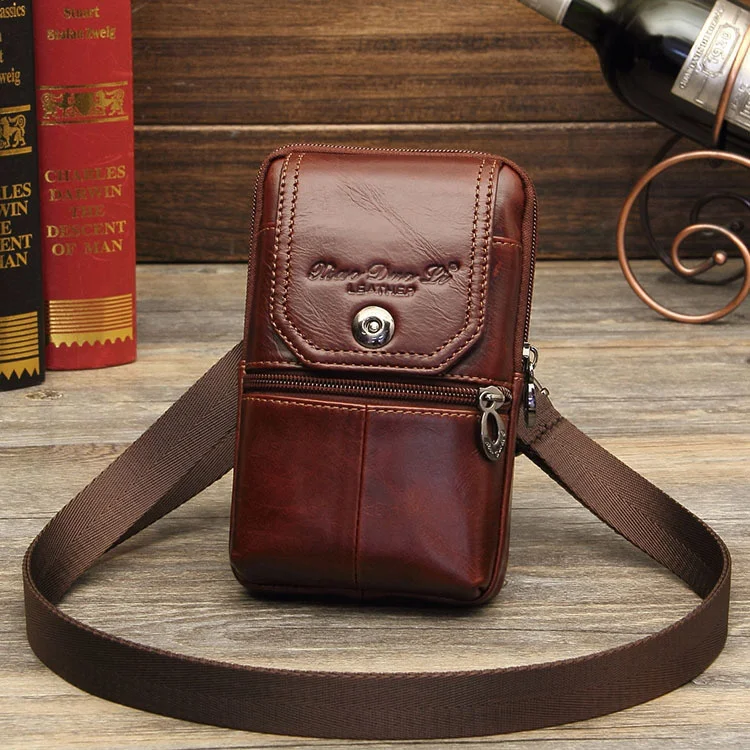 

Men's messenger bag Mini leather mobile phone bag Belt 5.5/6/7 inch cowhide small bag
