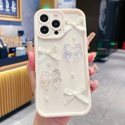 Elegant 3D Bow Pearl Decorated Shockproof Silicone Phone Case - iPhone 12 (White)