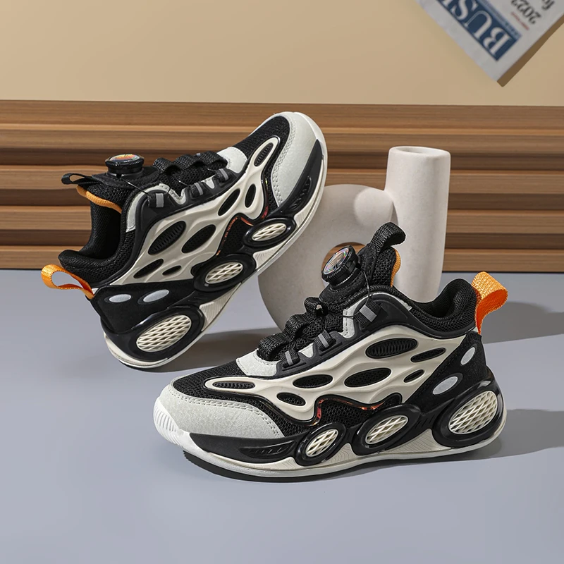 Boys Children sports casual shoes rotary button breathable mesh