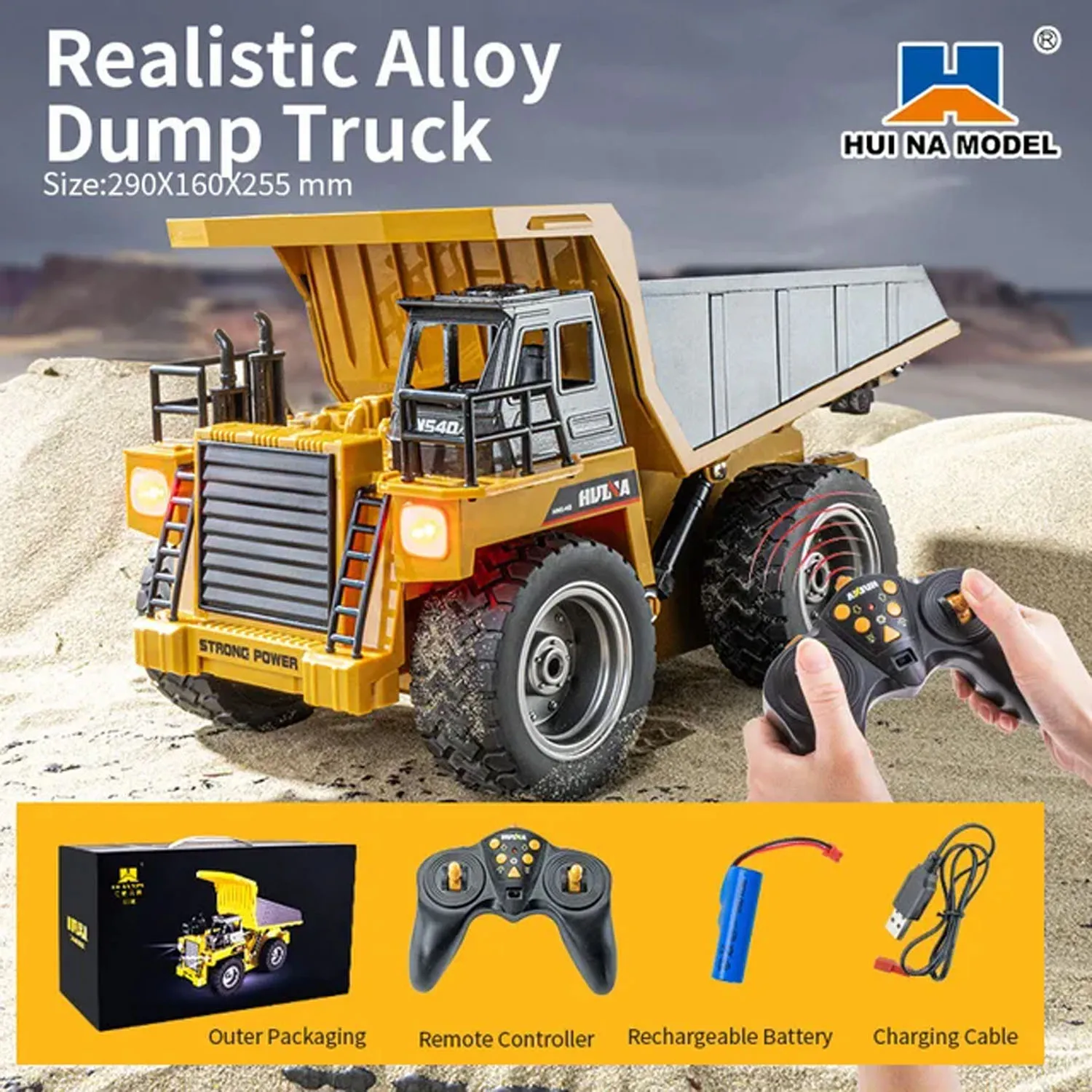 HUINA 1/18 스케일 1533 조립식 덤프트럭 RC 무선 조종 팁퍼 차량 2.4G 광산용 자동차 야외 모델 장난감