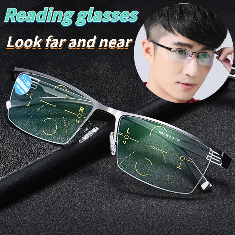 Multifocal Reading Glasses Progressive Bifocal Men Anti  Blue Light Blocking Glasses Metal Memory Material Reading Glasses