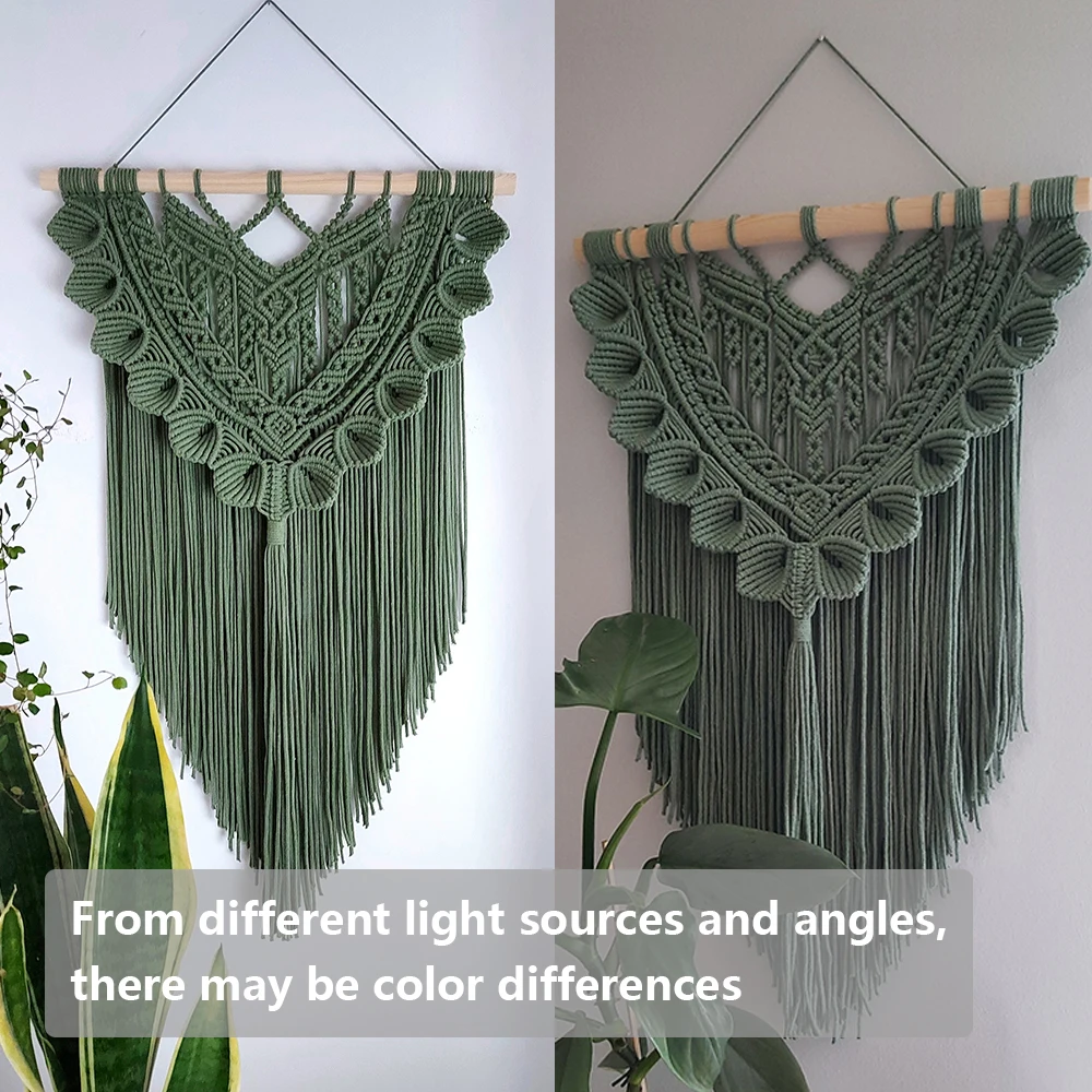 Macrame Wall Hanging Tapestry Bohemian Cotton Wovening Wall Decorative Art Green Tapestry Home Decor for Bedroom Living Room