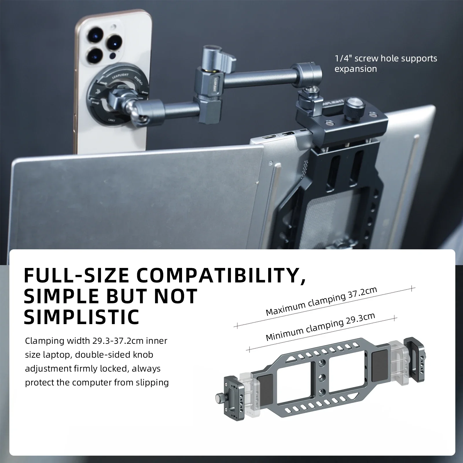 LEAPLIGHT 알루미늄 합금 노트북 스탠드 수평 수직 화면 클램프 휴대용 홀더 아카 스위스 플레이트 1/4인치 나사 삼각대용