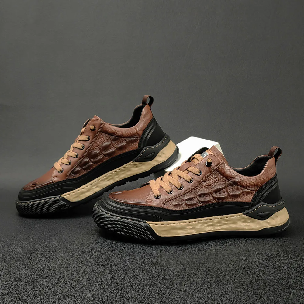 

Кроссовки из воловьей кожи с тиснением под крокодила, повседневная мужская обувь, спортивная обувь из натуральной кожи