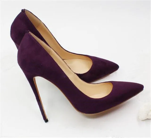 Sexy Solid Suede 12cm Stiletto Heels Pumps Slip-On Pointed Toe High Heels Women office Lady Dress Shoes