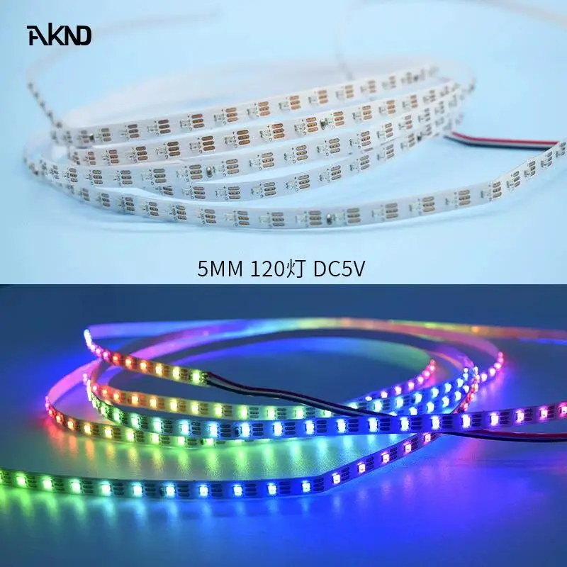 매우 좁은 PCB 5mm 폭 DC12V WS2812-2020 개별적으로 주소 지정이 가능한 RGBIC 조명 스트립 IP20 100/120/160/200LED/m