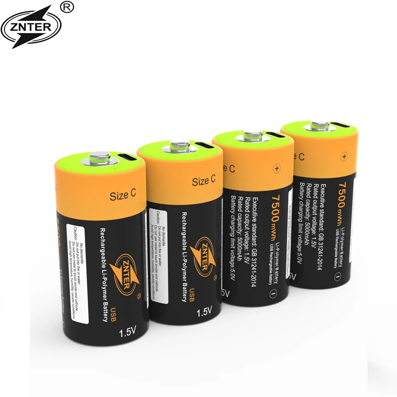 Znter 1.5v 7500mwh Battery Type C Rechargeable Batteries C Lipo Battery