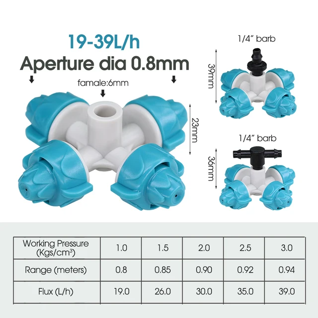 4-9L/H 1-Utas Ködös Fúvóka 19-39L/H Kereszt Porlasztó Sprinkler Otthoni Kerti Hűtőrendszer Spray Fej Öntözés - Image 3