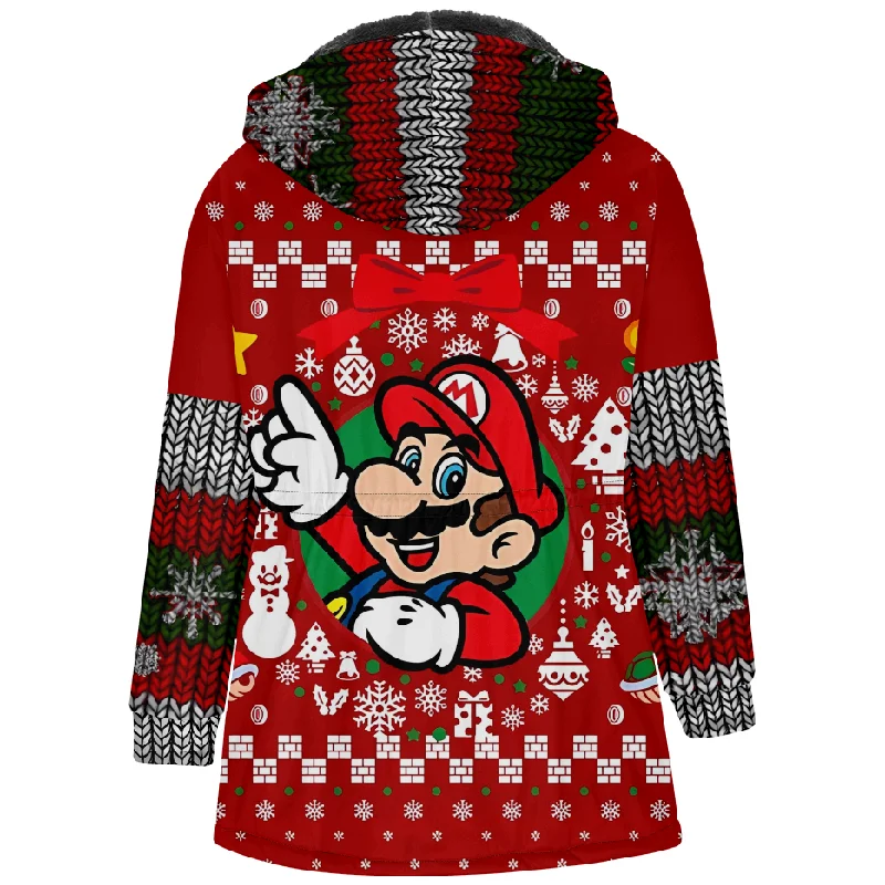 New Christmas Cotton Jacket Hooded Sweater Casual Print Men's Long Sleeve Standing Neck Half Zipper Sweater Cut Inside a07