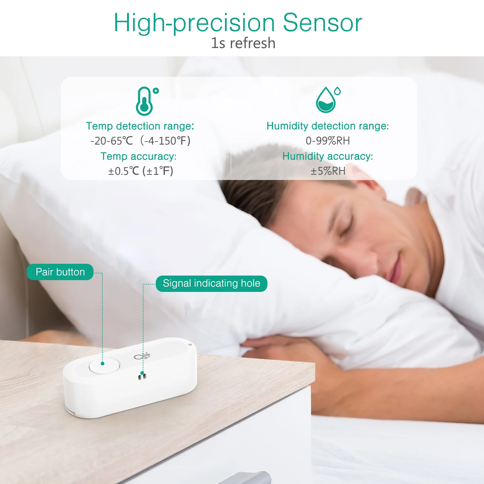 Thermomètre hygromètre ORIA Thermomètre extérieur sans fil Bluetooth Capteur de température et d'humidité pour maison intelligente