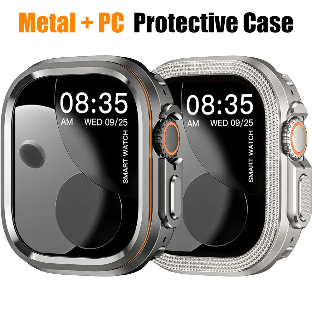 Capa de Metal + PC para Apple Watch Ultra 3/2/1 49mm, Case Protetora Antirrisco e à Prova de Choque para Iwatch 49MM com Padrão de Losango / Halo