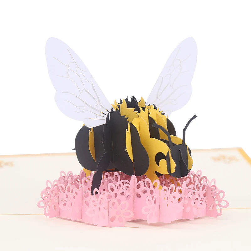 3D Honey Bee Pop-Up Greeting Card, Thank You Card, Flowers, Valentines Day, Anniversary Invitation, Birthday Gift, Blessing Card