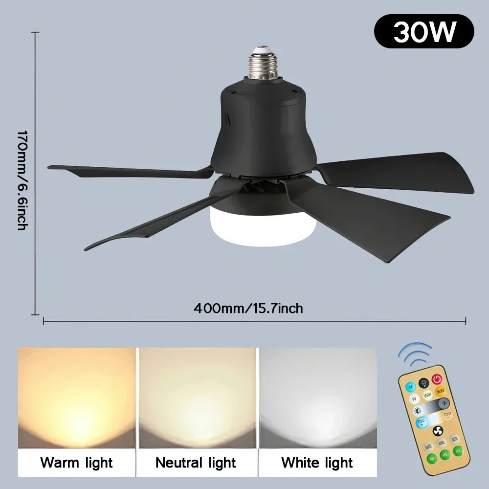 Black/ White 30W LED Ceiling Fan with Lamp 5-Speed Fan Durable Silent Electric Ceiling Fans for Bedroom Living Room Study