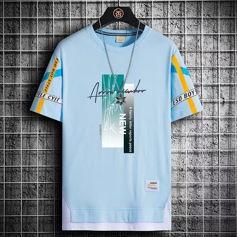 Korean Men's T-shirt Summer High Street Fashion Print Short