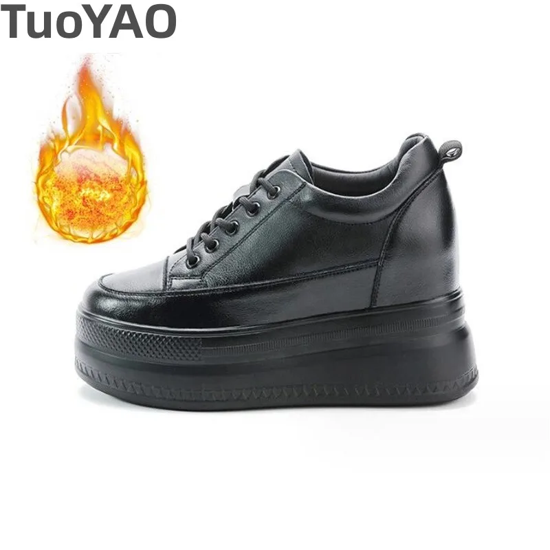Women Breathable Sneakers Increased Platform Shoes 9cm Casual Footwear Leisure Leather White Shoes Winter Women Vulcanize Shoes