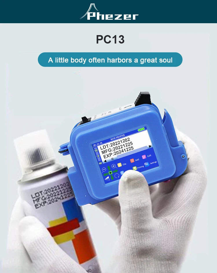 28 Languages 12.7mm Mini Printer PC13 Portable Printer QR Bar Batch Code Date Nu
