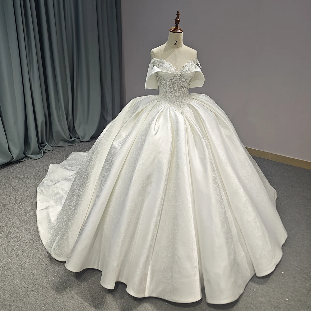 2024 Wedding Dress Shiny Court Train Beaded Short Sleeve Low Scoop Neck Open Back Bridal Dress 1245 11