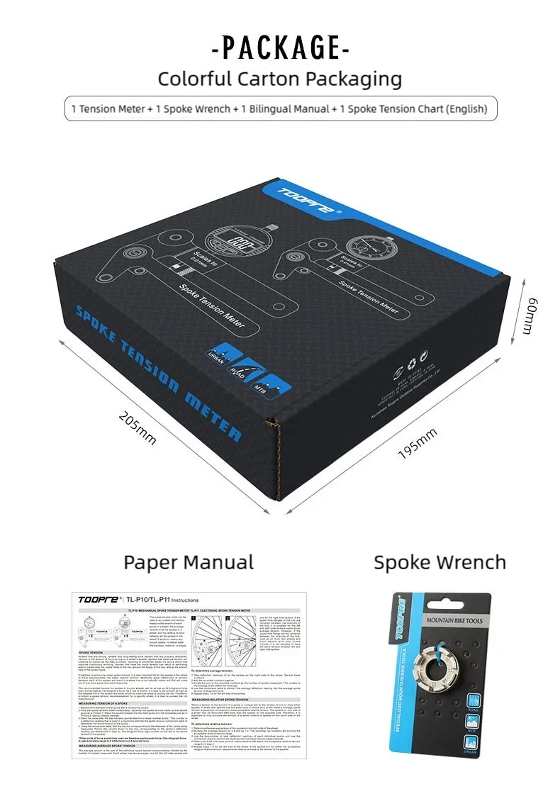 TOOPRE Bicycle Spoke Tension Meter Digital Display Rim Correction Tool Mechanical Wheel Steel Wire Ring Adjustment Measuring
