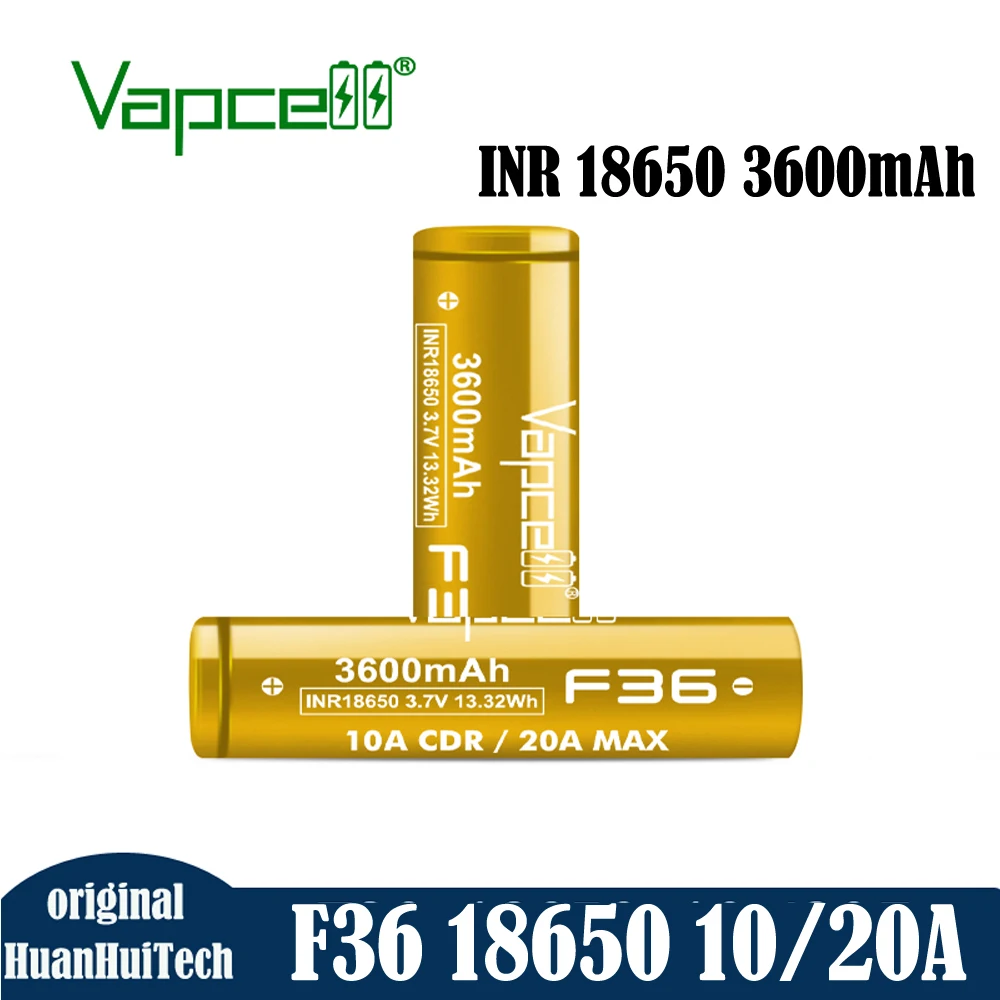 Batteria Originale Agli Ioni Di Litio 18650 Vapcell F36 Inr 18650 3600Mah 10/20A 3.7V Batterie Ricaricabili Cell Power Beat Sanyo Ga