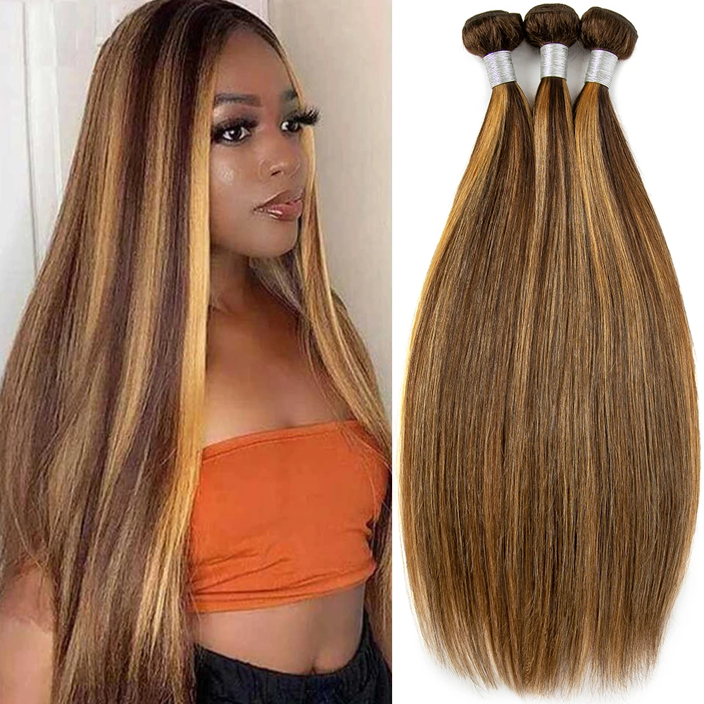 1/3/4 Bundles Brazilian Human Hair Bundles Highlight Straight Human Hair Remy Ombre Color Weaving