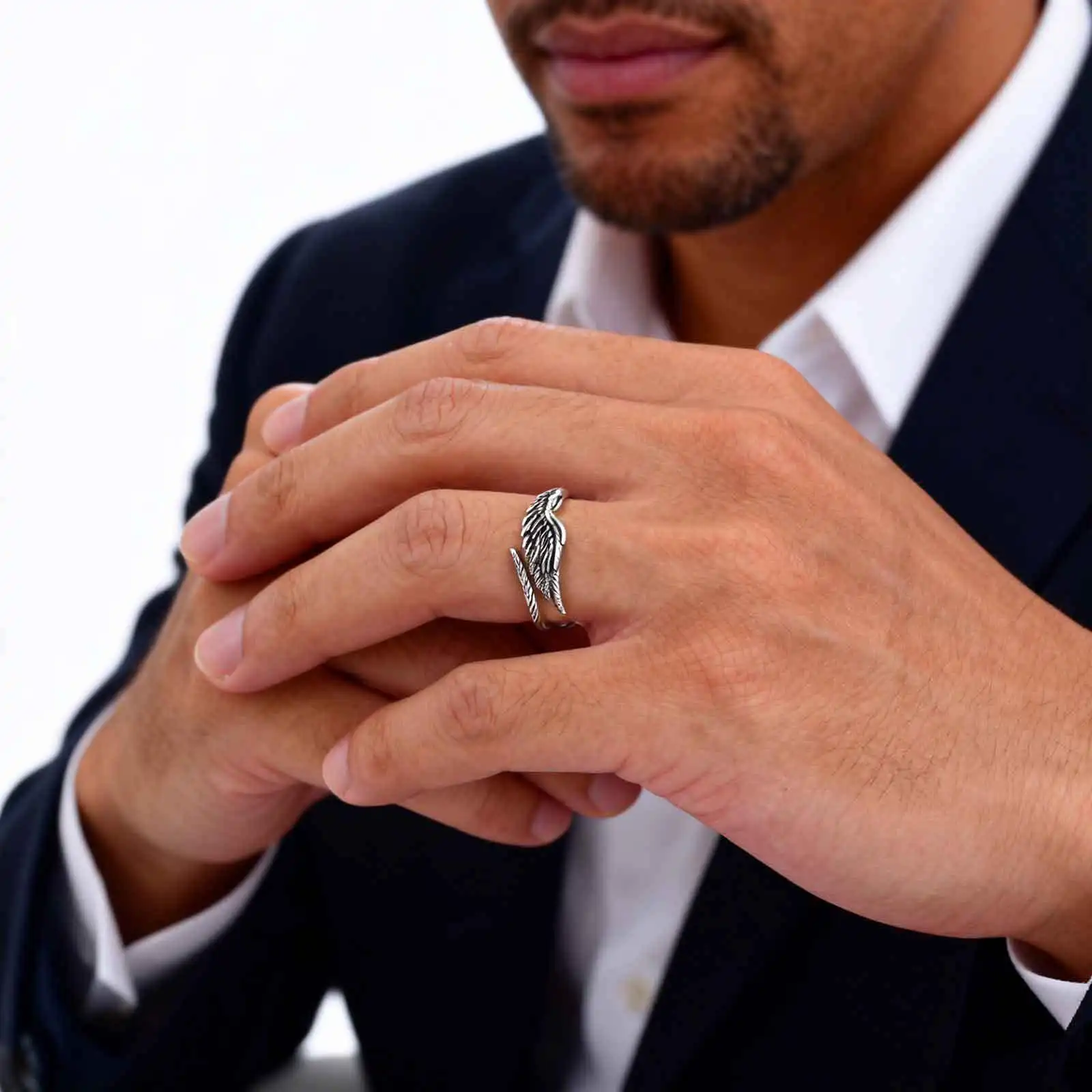 Retro Wings Ring for Men,Gothic Devil Wings Adjustable  Metal Ring,Punk Hip Hop Jewelry Gift