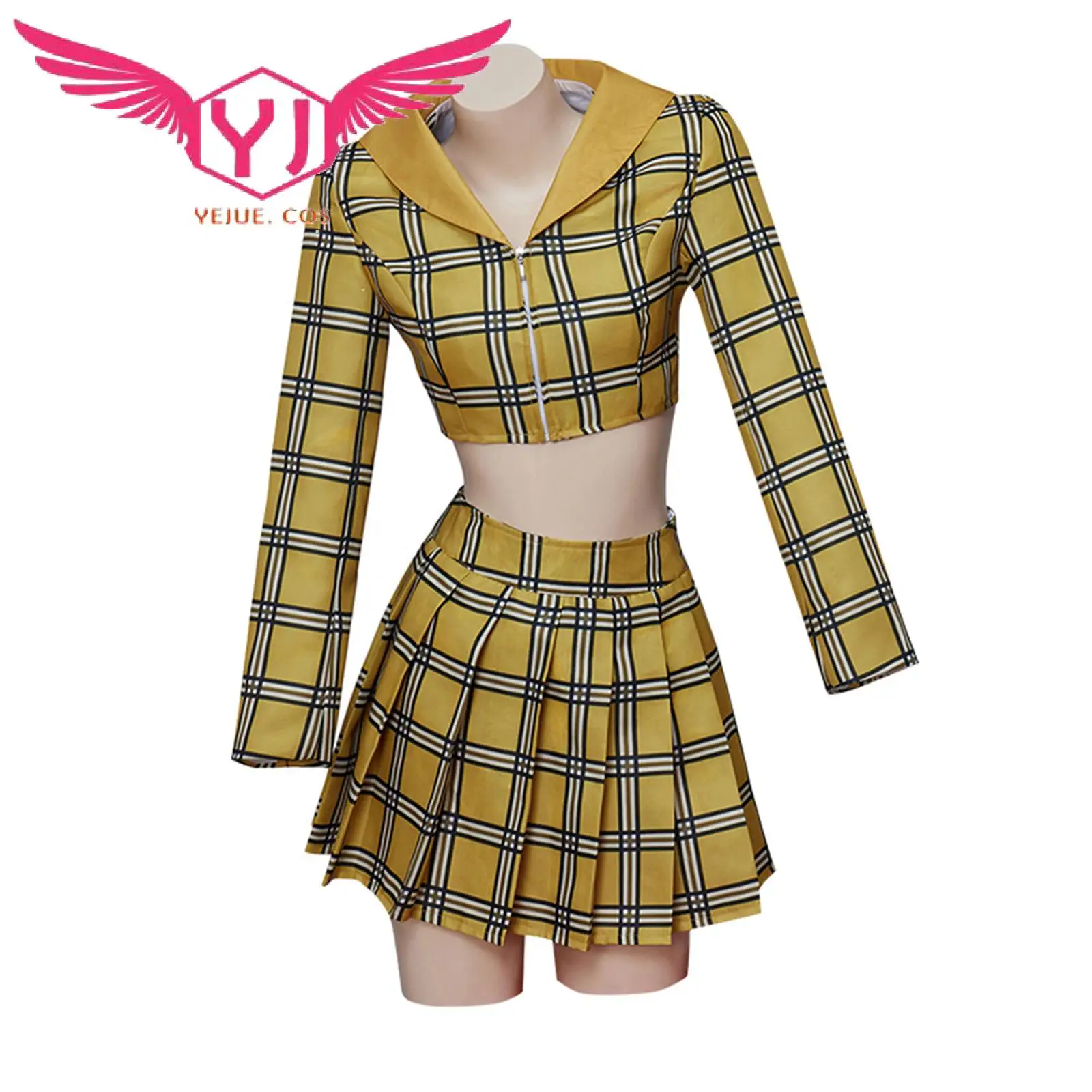 

Movie Clueless Cher Horowitz Cosplay Costume School Uniform College Top Skirt Yellow Plaid Set Halloween Party Outfit Suit