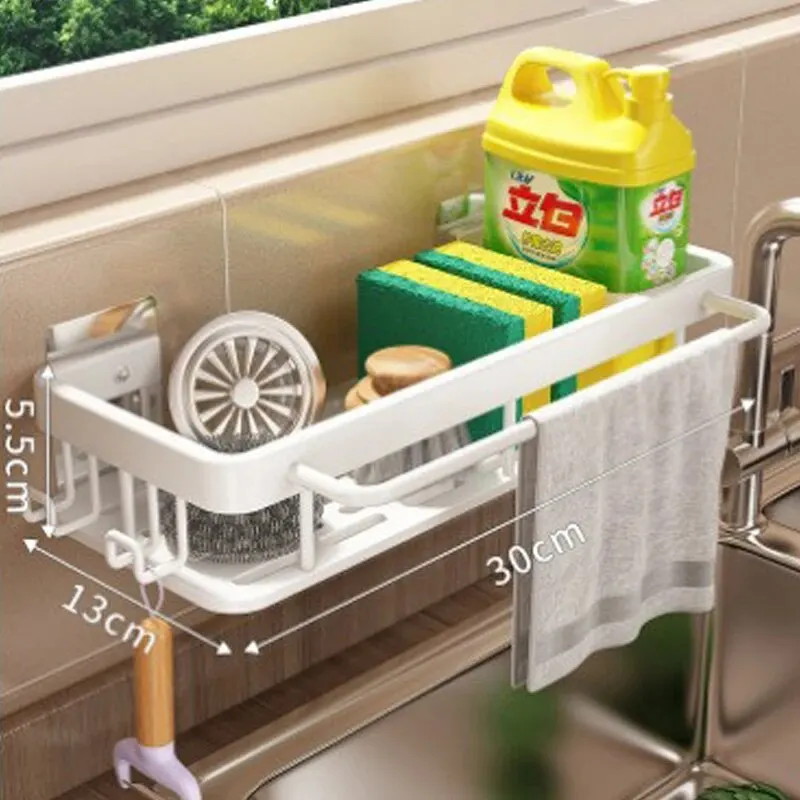 Kitchen Storage Rack 1pc Aluminium Sink Drain Shelf Basket Organizer Kitchen Sponge Storage Faucet Holder Soap Drainer