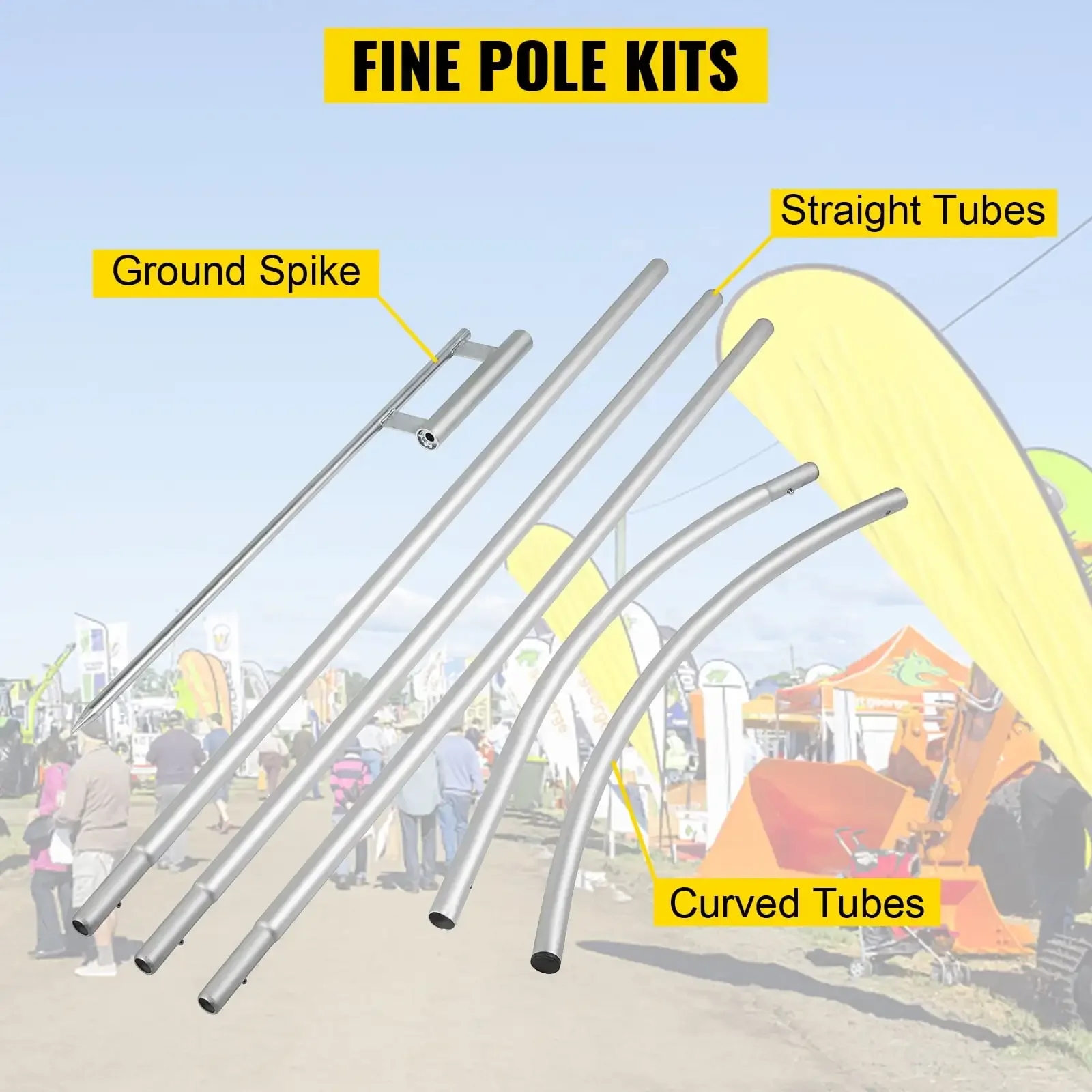 Advertising Flag Pole, 3 x Feather Flag Bundles, 16ft Windless Pole Sets with Ground Mounting Stake