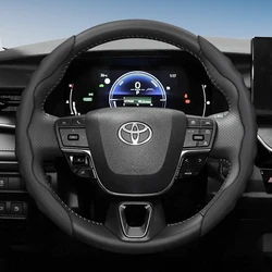 Wave - Shaped Sporty Leather Steering Wheel Cover - Breathable, Segmented, Non - Slip, Sweat - Absorbent Design (Black 2 - Piece Set)