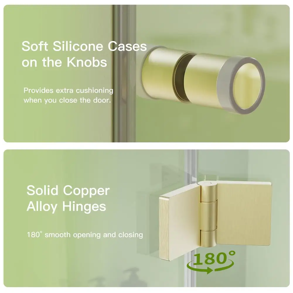 Frameless 32" W x 72" H Bifold Hinged Glass Shower Door Brushed Gold Left Installation Waterproof Seal Easy Entry and Exit 6