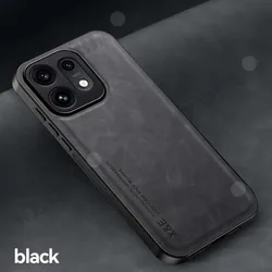 Luxury Leather Phone Case with Metal Plate Support for OPPO Reno 16c (Dark Grey)