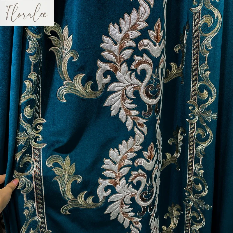 New Luxury Green Embroidered Velvet Curtains for Living Room Bedroom and Villa Blackout High-end Customized European Curtains 3
