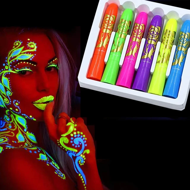 6Pcs/set Halloween Glow Pop In Dark Face Black Light Paint UV Neon Face  Body Paint Non Toxic Crayon Kit Fluorescent Makeup Marke - AliExpress