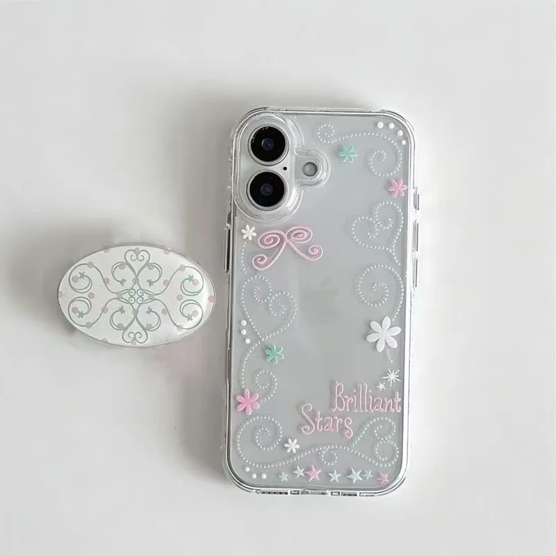 Korean-Inspired Kawaii Bow and Star Graffiti Phone Case