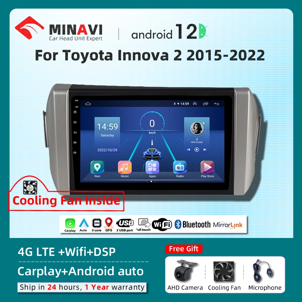 

9" Android Player For Toyota Innova Avanza 2015 2016 2017-2022 Carplay Car Head Unit Radio Stereo Multimedia DVD Navigation DSP