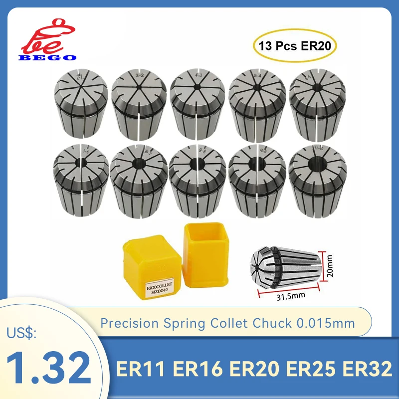 Spring Collet Spring Collet Chuck Tool Holder Collet Chuck Engraving Collet Chuck Collet Chuck Holder Collet Block Holder Collet Clamping Tool Wrench Nut Collet ER11 ER16 ER20 ER25 ER32 ER Precision Spring Collet Chuck 0.015mm 0.008mm Engraving Machine Spindle Motor for CNC Milling Tool