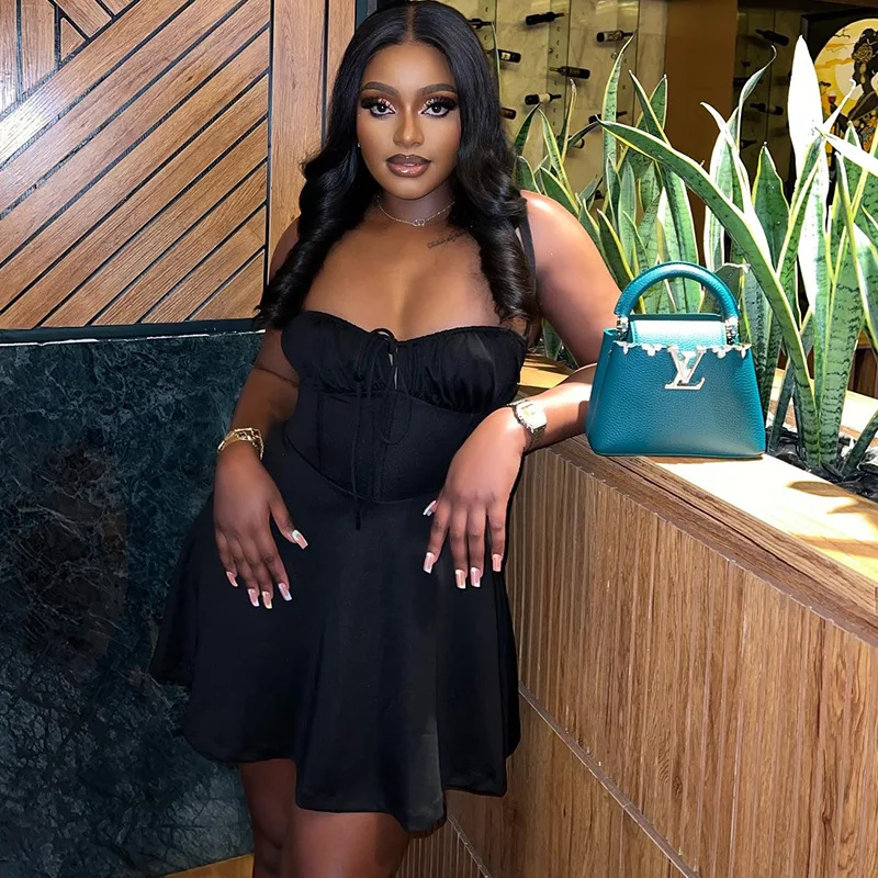 

European and American Style Ins Foreign Trade Women's Solid Color Dress Sexy Sleeveless Suspender Street Style Casual Dress