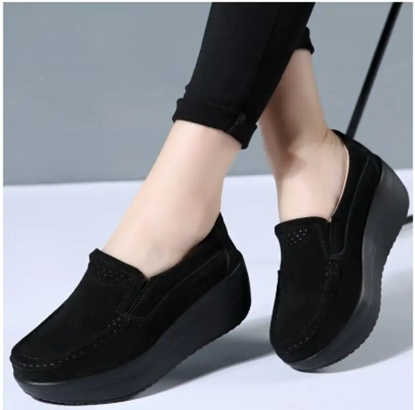 Women Flat Platform Loafers Ladies Elegant Suede Leather Moccasins Shoes Woman Slip On Moccasin Women's Blue Casual Shoes