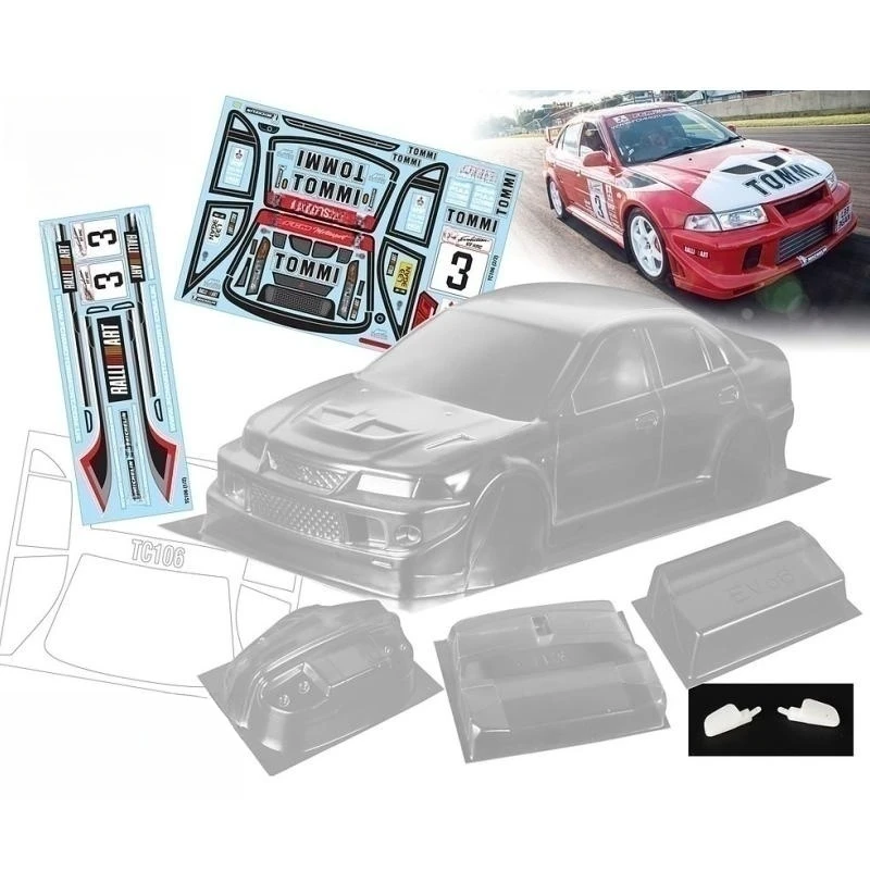 

TeamC Bodies 190mm Rally Car Bodywork 1/10 Lancer Evolution 6 Clear PC Body Shell W/Rear Wing,Mirrors/Light Buckles for Rc Drift
